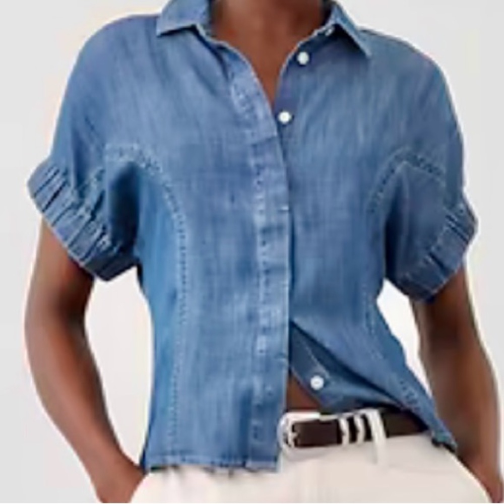 Banana Republic Blue Button Down Crop Shirt